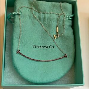Tiffany Co T Smile 18K White Gold Necklace with Ruby Size Large Rare